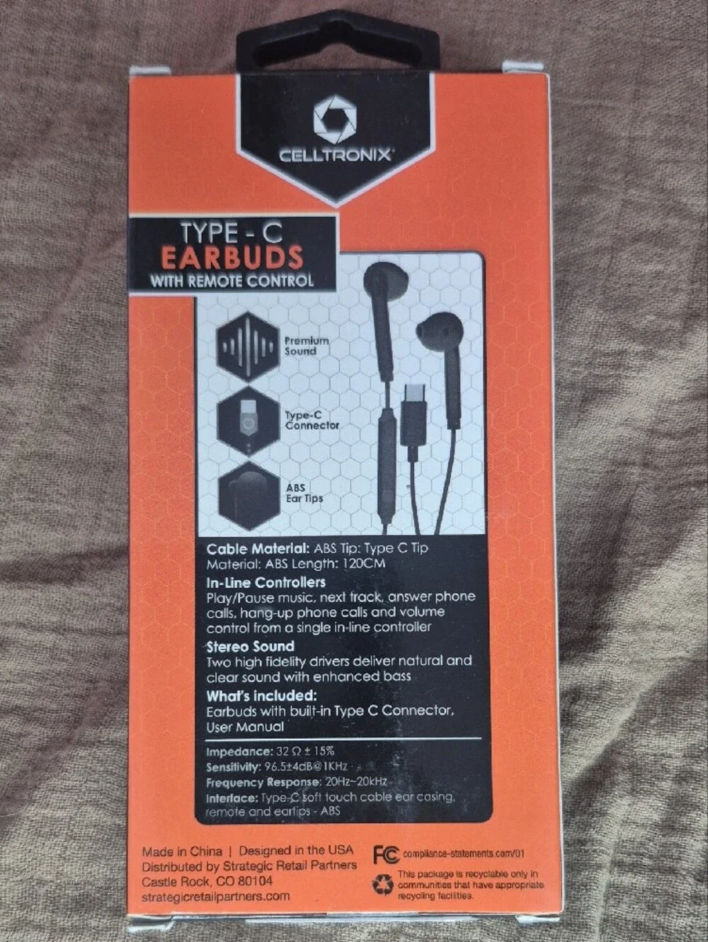 Type-C Earbuds with Remote Control - Black